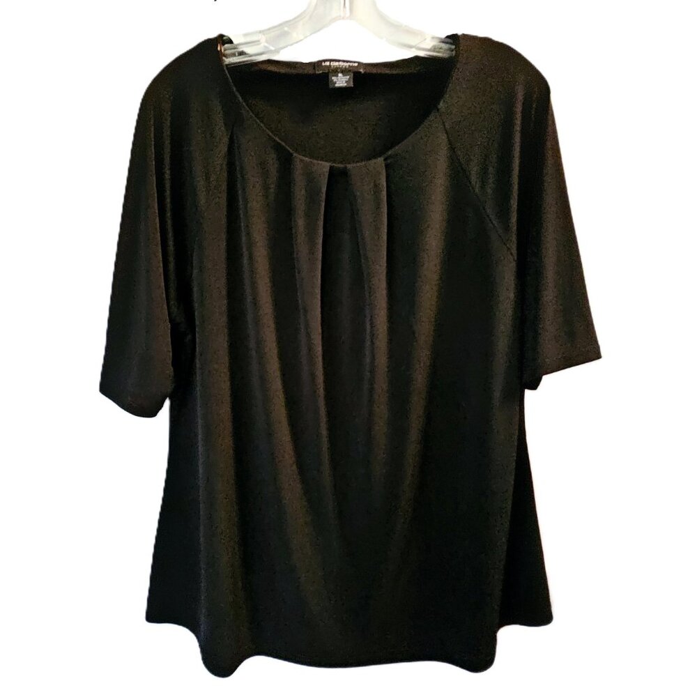 Liz Claiborne Short-Sleeved Career Dressy Top in Black– Women’s XL – Pleats